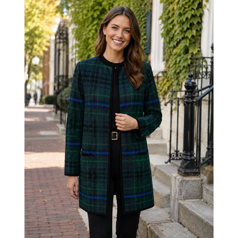 NWT TALBOTS Plaid Lambswool Blend Open Front Cardigan Sweater Knitwear Medium